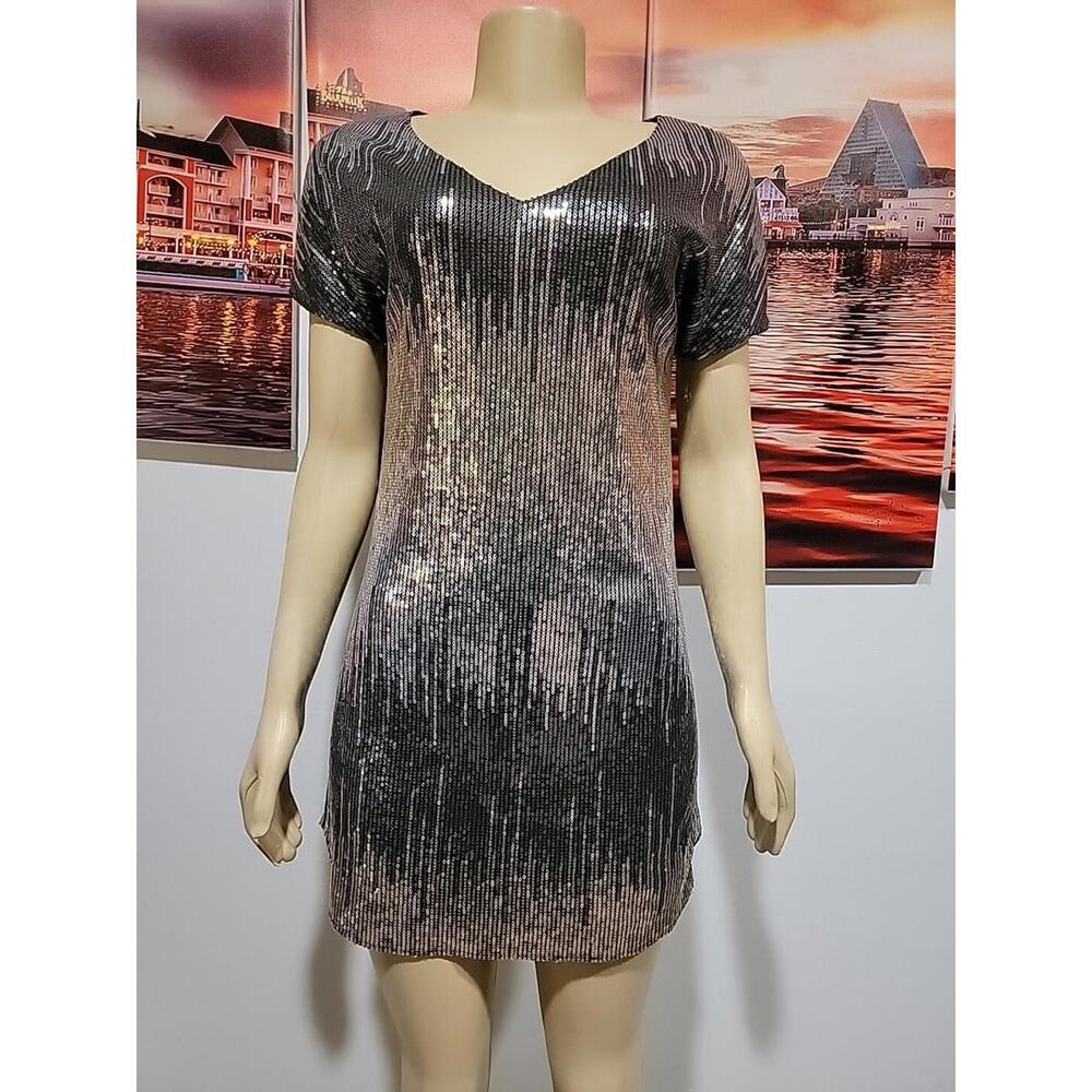LAUGH REPEAT CRY Sequined Women's XS Cocktail Dress Curved Hem #3